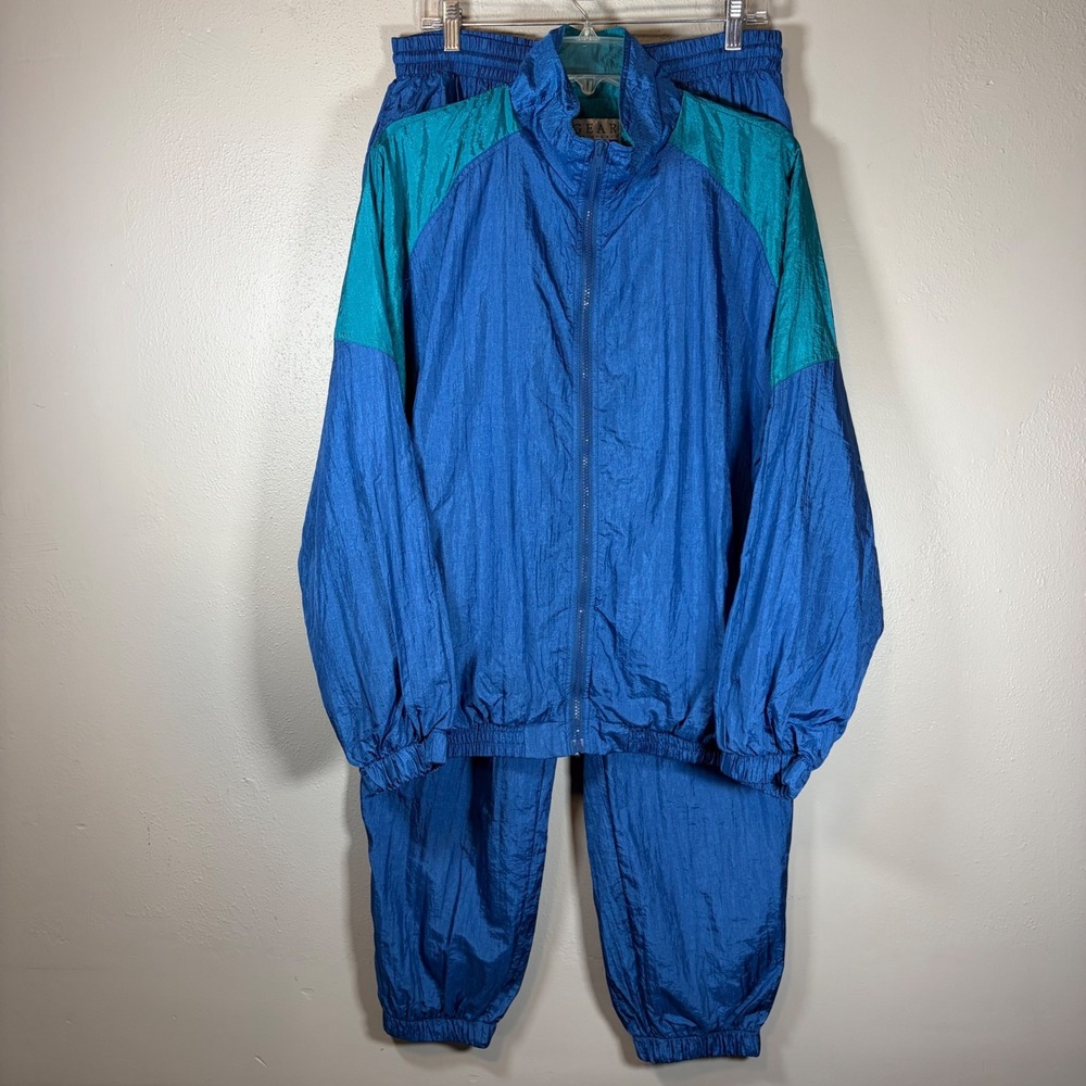 Vtg 90s‎ Gear For Sports Nylon Tracksuit Mens L Blue Teal Colorblock Windbreaker